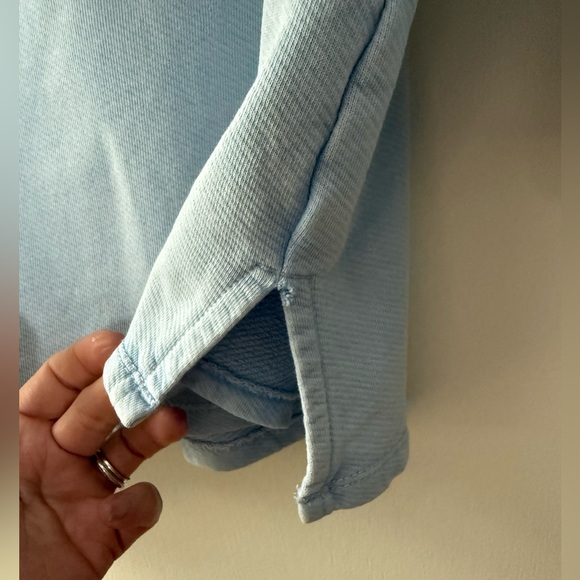 Anthropologie Pilcro Puff Sleeve Mixed Media Top Ice Pale Blue Cotton Size Large - Picture 7 of 10